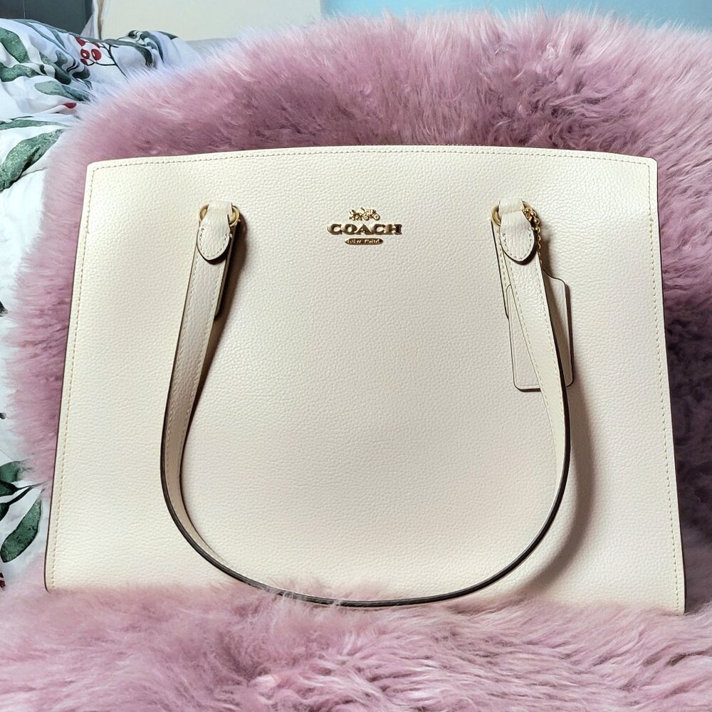 Coach Tatum Carryall  Large Leather Tote Shoulder Bag Chalk (Light Saddle)